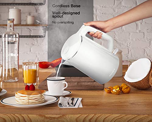 Premium Cordless Hot Water Electric Tea Kettle - Automatic Shut Off - Double Wall Cool Touch - Water Heater Boiler, Fast Boil - Portable Kettle - British Strix Сontroller