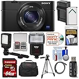 Sony Cyber-Shot DSC-RX100 IV 4K Wi-Fi Digital Camera with 64GB Card + Battery &amp; Charger + Case + Tripod + Flash + LED Video Light + Kit