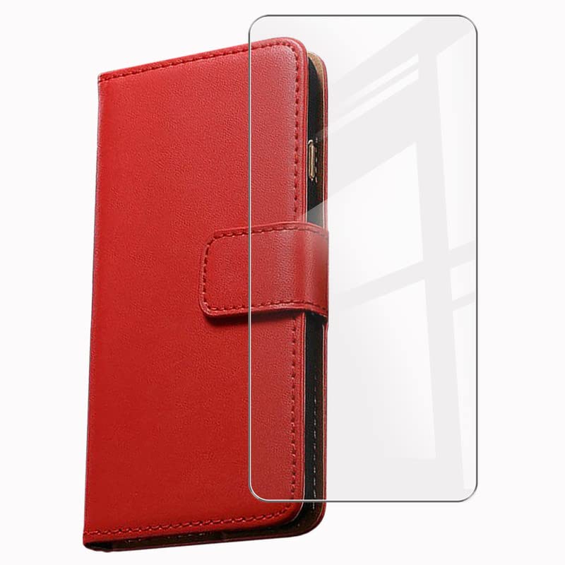 HGJTF Flip Case + Tempered Glass for Blackview A52 (6.5"), 9H Glass Hardness Protective Film, Classic Flip Protection Cover Function Bracket Wallet Case - Red