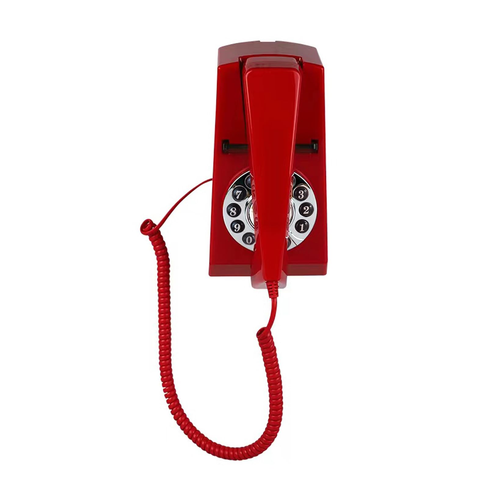 Photo 1 of Vintage Wall Phone for Home, Corded Landline Wall Telephone, Retro House Working Phones for Seniors, Old Fashioned Trimline Telephone Set, No AC Power Required, Wall-Mountable Telephones (Red)
