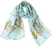 V28 Womens 100% Silk Butterfly Pattern Lightweight Soft Scarf (Light Blue)