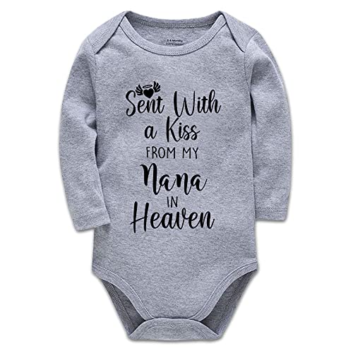 Baby Bodysuit,Sent with A Kiss from My Nana in Heaven-Newborn Infant Baby Bodysuit Grey Long Sleeve 0-3 Months
