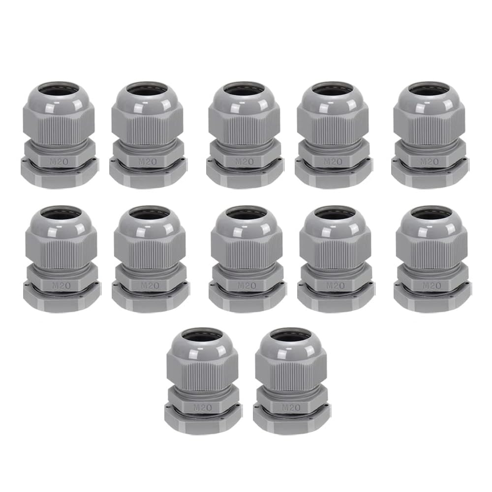 Pack of 12 Black 20mm Nylon Cable Glands, Suitable for 6-12mm, M20 Thread IP68 Gland Connectors - AVARTEK (Grey)