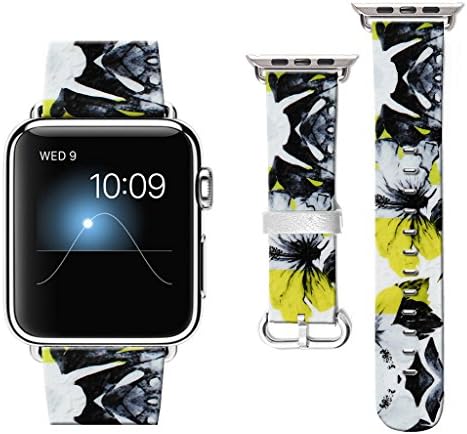Compatible with Apple Watch Band 44mm 2018, Watchbands for iWatch 42mm, Leather Bands Compatible with Apple Watch 42mm Nike+ Series 4/3/2/1 Sports Edition Retro Black and White Hibiscus Flower
