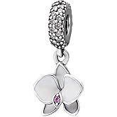 Flower Charm 925 Sterling Silver Orchid Charm Flower Pendant Orchid bead for Pandora Charms Bracelet-Gift for Anniversary Birthday Christmas Day