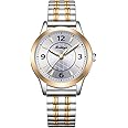 BOSHIYA Women's Stretch Band Watch Easy Reader 30mm Analog Quartz with Stainless Steel Elastic Strap Waterproof Ladies Wristwatch Gold/Silver