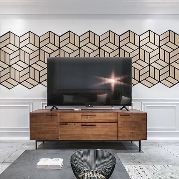 URBAN DECOR ACOUSTIC SLAT WALL FOAM PANELS (5PIECES HEXAGON IN OAK COLOR) FOR 3D WOOD WALL DECOR, COOL ROOM ACCESSORIES, ACOUSTIC DAMPENING, MENS ROOM DECOR, GAMING AREAS, TV WALLS AND MORE