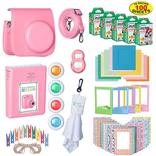 The Ultimate Accessories Kit Bundle for Fujifilm Instax Mini 9 Instant Film Camera | Includes Leather Camera Case + 100 Sheets of Instant Film + Photo Album + Frames + Close-Up Selfie Lenses + More