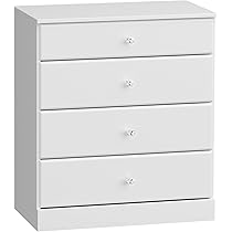 Prepac Astrid 4-Drawer White Dresser with Crystal Knobs