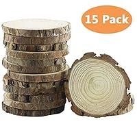 Yexpress Unfinished Natural Thick Wood Slices Circles with Tree Bark Log Discs for DIY Craft Christmas Rustic Wedding Ornaments (3.5"-4")