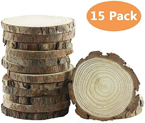 Yexpress Unfinished Natural Thick Wood Slices Circles with Tree Bark Log Discs for DIY Craft Christmas Rustic Wedding Ornaments (3.5-4 Inch)