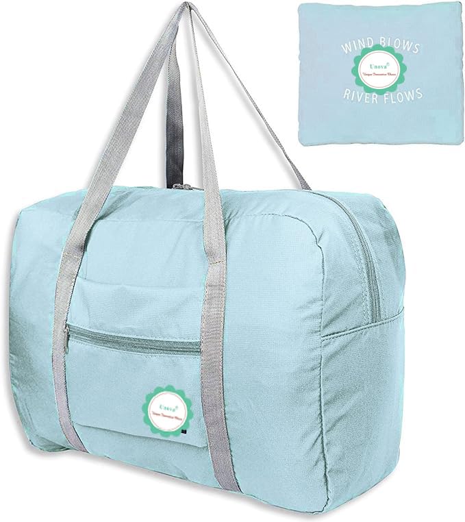 Unova Folding Travel Duffel Bag Packable Light Nylon Water Resistant Tote Weekend Getaway Overnight Carry-on Shoulder (Mint Green)