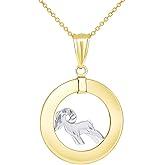 14k Two Tone Gold Open Circle Aries Zodiac Sign Pendant Necklace