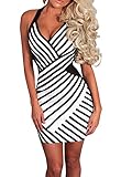 Sexy Womens Stripe Mesh Halterneck Party Club Mini Dress
