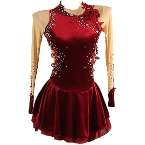 YXinang Ice Figure Skating Dress for Girls Open Back Patchwork Women Competition Dance Outfits with Shiny Rhinestone