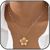 Vurotry Hibiscus Flower Necklace for Women Chunky Gold Flower Necklace Layered Floral Pendant Neckalces Statement Flowers Choker Necklaces Trendy Hibiscus Bridesmaid Jewelry