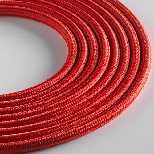 Klartext – Light Round Textile Cable for Lighting, 3 x 0.75 mm, Red, 10 m. Attention: Earth Cable Included! Maximum Anti-Shock Safety!