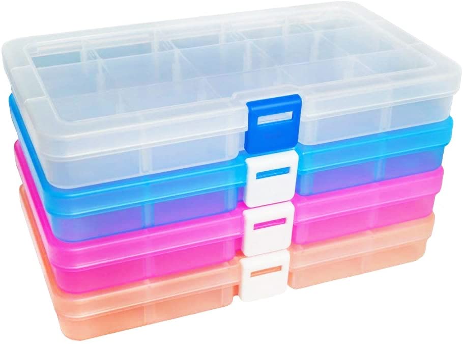 Qualsen Clear Organiser Storage Box, Small Storage Box with Lid, Fishing Tackle Boxs Stackable Plastic Container with Adjustable Dividers for Beads, Crafts, Art DIY, Jewelry (15 Grids, 4 Colors) — image 1