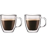 Bodum 5oz Bistro Double Wall Espresso Mug, High-Heat Borosilicate Glass, Set of 2, Clear