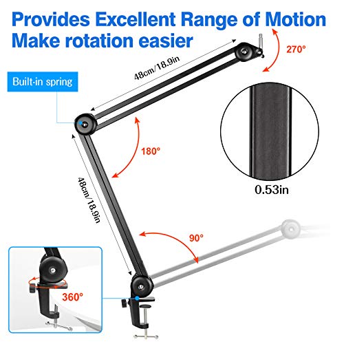 HAUEA Large Microphone Arm Stand(18.9”), Adjustable Suspension Boom