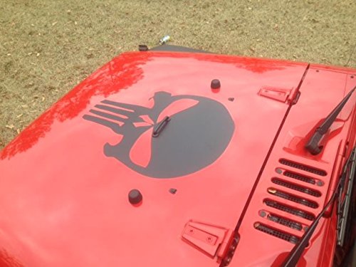 Hood decal Punisher Skull Blackout Matte Black w/ Install kit Fits Jeep Wrangler JK TJ YJ XJ Universal (Vinyl)
