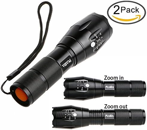 PUAIDA 2Pcs Tactical Flashlight Portable Outdoor Military Grade Tac Light with 5 Light Modes and Zoom Function Ultra Bright Flashlight