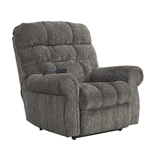 Signature Design by Ashley Ernestine Upholstered Power Lift Adjustable Oversized Recliner, Gray