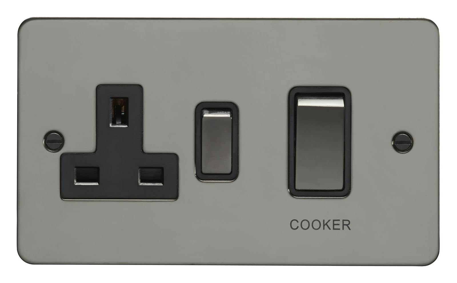 Eurolite 45Amp DP Cooker Switch with 13Amp Socket Enhance Flat Black Nickel Plate Matching Rockers Black Trim