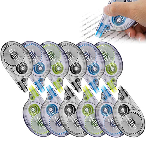 Lasten Correction Tape Set, Tear Resistant Office School White Corrective Tape (12pcsX13yds)
