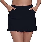 Halcurt Women's High Waisted Ruffle Swim Skirts with Short Tummy Control Ruched Bikini Swimsuit Bottoms