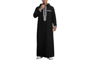 Caftans for Men Long Sleeve Kaftan Thobe Men Thobe with Pocket Big and Tall Hooded Jalabiya Muslim Thawb Gown Shirt