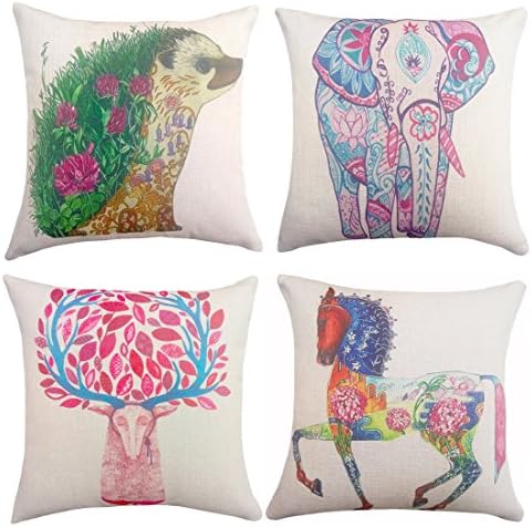 Daidu Floral Animal Home Couch Decor Square Throw Pillow Cushion Covers 18x18 inches Set of 4,Cotton &amp; Linen