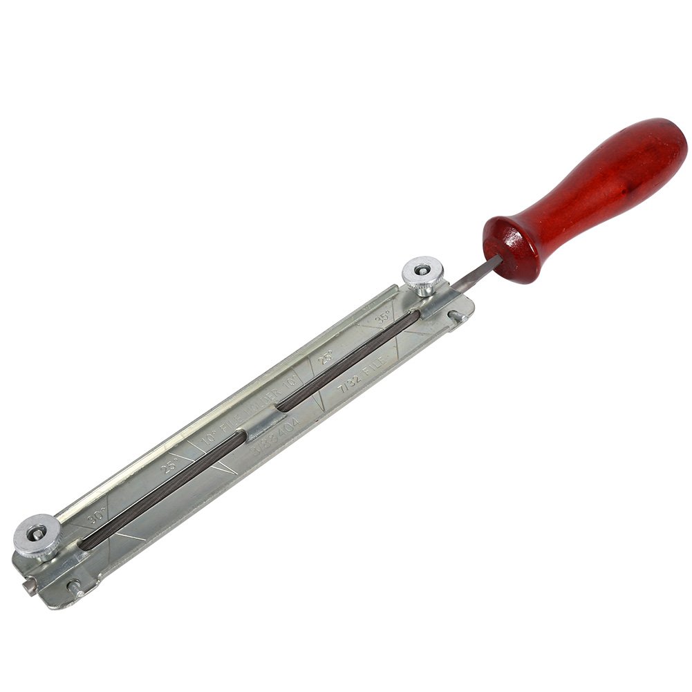 Steel Chain Saw Sharpening File Set Round Gauge File Handle Chainsaw Tool File Holder Round Chain Sharpener with Wooden Handle for Woodwork Chain Saw Filing Guide Holder(5.5mm)