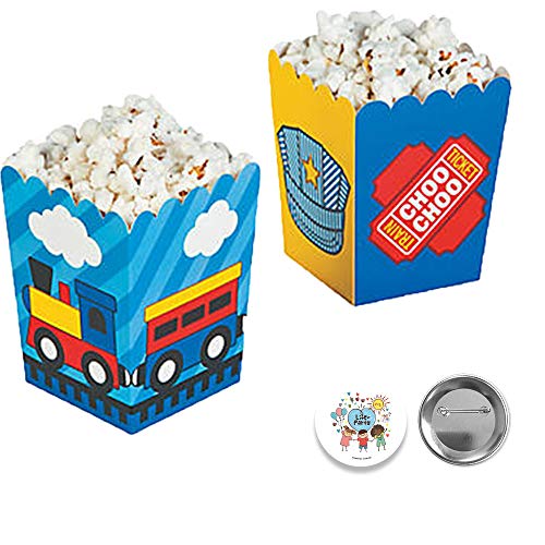 Thomas the Train Birthday Party Favors and Goodie Bag Fillers Pack For 12 With Train Popcorn Boxes, Whistles, Stampers, Tattoos, Bubbles, and Pin
