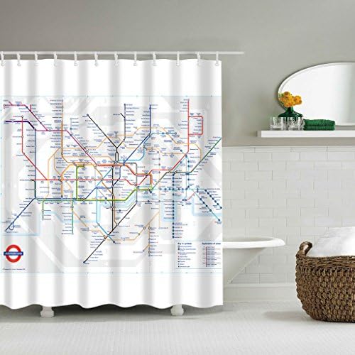 Dubaym London Subway Map Bathroom Waterproof Fabric Shower Curtain Set 12 Hook 71 Inch