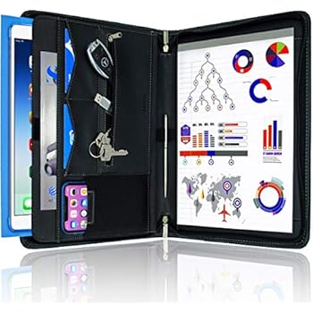 STYLIO Zippered Padfolio Portfolio Binder, Interview Resume Document Organizer. Internal Holders For iPad/Tablet (up to 10.1