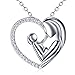 925 Sterling Silver Cubic Zirconia Mother Child's Enternity Love Heart Pendant Necklace for Women