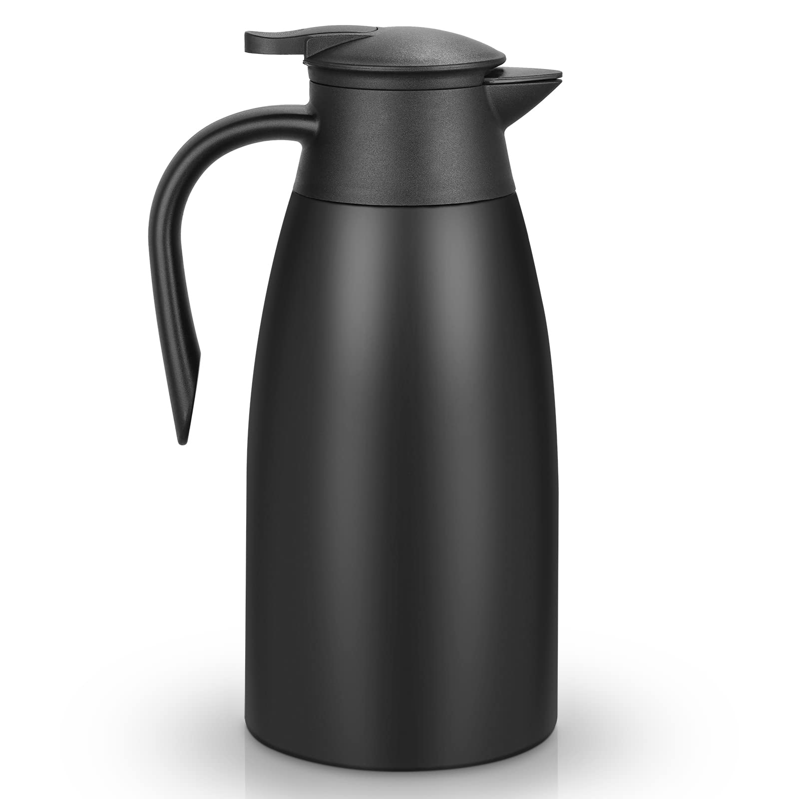 2 Litre 304 Stainless Steel Thermal Carafe, Double Wall Insulated Vacuum Jug, Coffee Pot with Press Button Top, 6 Hrs Heat & Cold Retention, for Coffee, Milk, Tea, Beverage etc (Black)