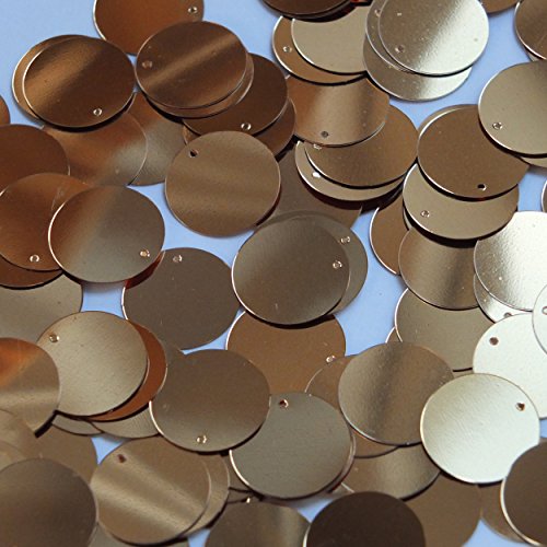 Round Flat Sequin 15mm Top Hole Deep Gold Metallic. Couture Paillettes. Made in USA