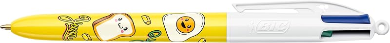 Penna a Sfera a Scatto BIC 4 Colours Decors Kawaii Punta Media (1 mm) Inchiostro Colori Divertenti + penna evidenziatore BIC Highlighter Grip Décor Kawaii - Disegni Kawaii Assortiti, Confezione da 4