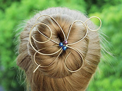 Brass Hair Clip Hair Bun Holder with Pearls, Customized Hair Stick Hair Pin Hair Fork Hair Slide Hair Jewelry,Women Hair Accessories Gift for Her.