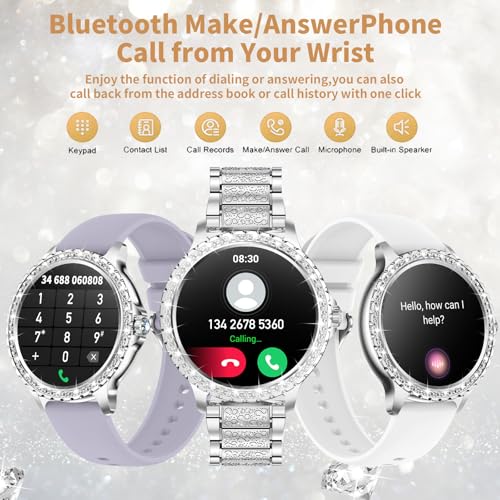fitonyo Smart Watches for Women Diamonds (Answer/Make Call),1.32''Touchscreen Smart Watch for Android iOS with Heart Rate/Sleep/BP,Smart Watch for Android Phones With AI Voice,3 Bling Straps