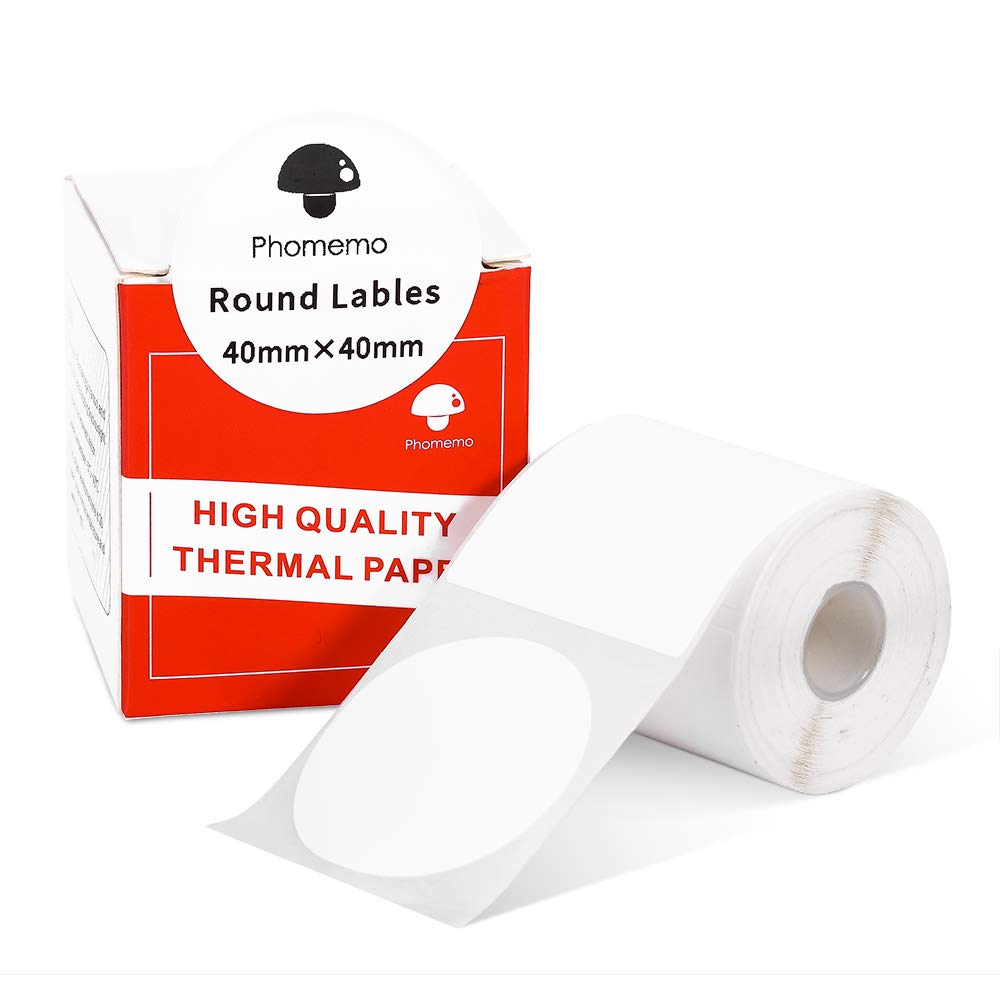 Phomemo M110 M108 M100 M120 M200 M220 M221 White Round Label, 1.57"x1.57" (40x40mm) Sticky Thermal Labels Printer Paper, White