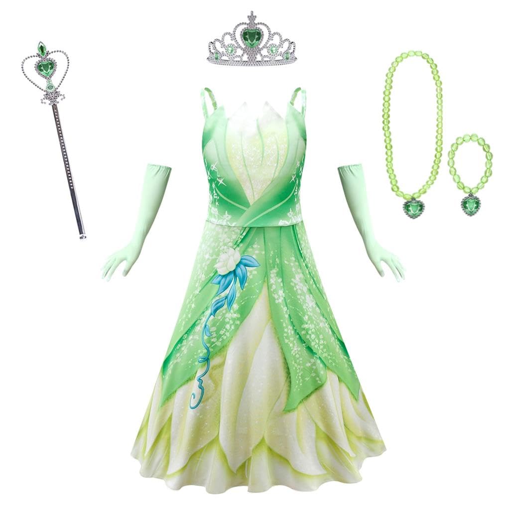 Lito Angels Princess Tiana and the Frog Fancy Dress Up Costume with Gloves and Accessories for Kids Girls Age 4-5 Years (Tag Number 110)