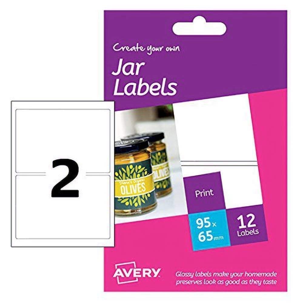 Avery HJJ01 Create Your Own Printable, Customisable Glossy Jar Labels, 2 Labels Per A6 Sheet