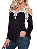 OURS Womens Sexy Lace Crochet Shirt Off Shoulder Long Sleeve Blouse Tops