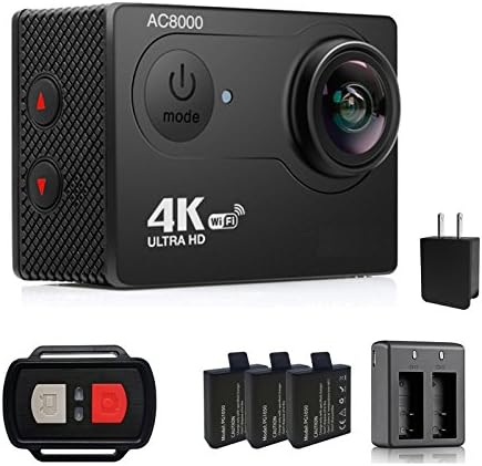 4K Sports Action Camera, AKImart Ultra HD WiFi Waterproof 2 Inch LCD Screen 12MP 170 Degree Wide Angle Camera with 3 Rechargeable 1050mAh Batteries 2.4G Wireless Remote Control