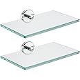 JQK Bathroom Glass Shelf Chrome, Tempered Glass Shower Storage 8 by 5 inches, 304 Stainless Steel Polished Chrome Wall Mount 2 Pack, TGS101L8-CH-P2