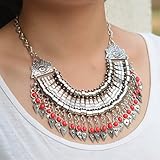 Retro Boho Tribal Tassel Collar Chain Chunky Pendant Statement Necklace