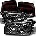 AKKON - For 2006-2008 Dodge Charger Smoked Halo Angel Eye LED Projector Headlights + Dark Red Smoked Tail Lights Combo